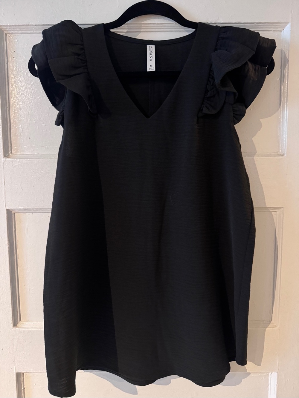 Zenana Black Ruffle-Sleeve V-Neck Blouse - Picture 1 of 1